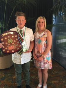 Danny Vander Biezen Junior Club person of the year award winner Byron Hoffmann with Life Member and sister of Danny Vander Biezen, Donna Vander Biezen