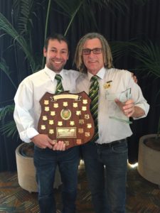 The Kellett Family Senior Club person of the year award winner Wal Lehmann (right) with Life Member and Kellett family member Sam Stoll