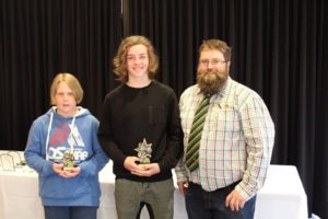 U13 - Cole Heslop (Rising Star), Josh Longo (B&F) and Adrian Hoffmann (Coach). Absent Brie Burgess (Most Improved)
