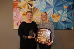 Danny Vander Biezen Junior Club person of the year award winner Lily Melville with Life Member and sister of Danny Vander Biezen, Donna Vukcevic.