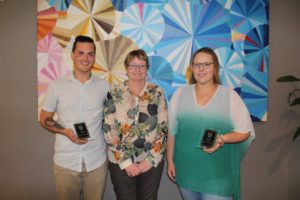 Good Sportmanship awards - Bailey Cameron and Samantha Kleinig with trophy sponsor June Young (centre)